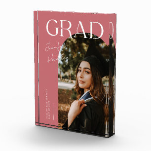 Bloque Para Fotos Elegante nombre de graduación y escuela rosa