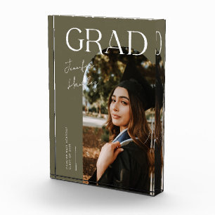 Bloque Para Fotos Elegante nombre de graduación y escuela verde oliv