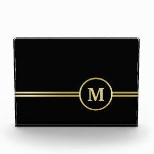 Bloque Para Fotos Elegante oro Monograma personalizado sobre negro