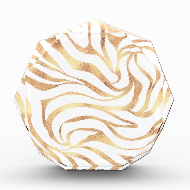 Bloque Para Fotos Elegante Purpurina dorado Zebra White Animal Print (Anverso)