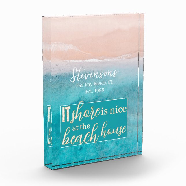 Bloque Para Fotos Elegante Script Familia Nombre Beach Vacation Hous (Izquierda)