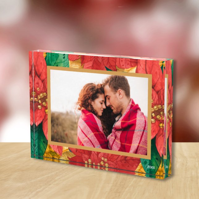 Bloque Para Fotos Elegantes Navidades Personalizado de Poinsettias (Subido por el creador)