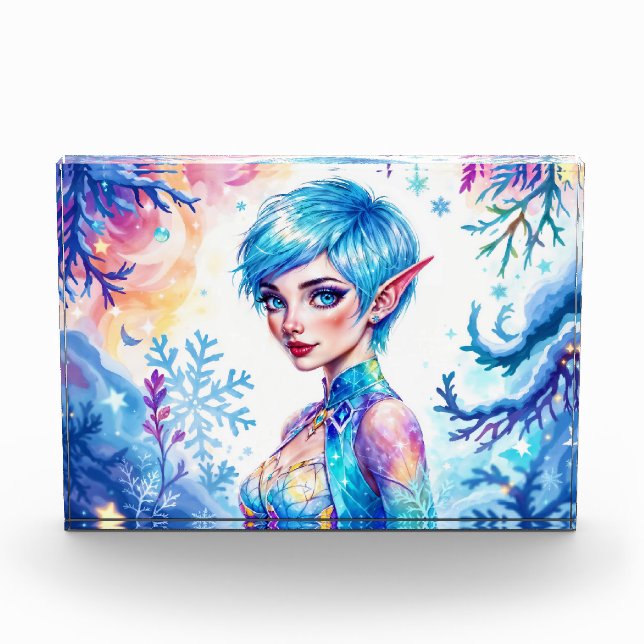 Bloque Para Fotos Elfo de hielo mágico bosque de nieve congelado cue (Anverso)