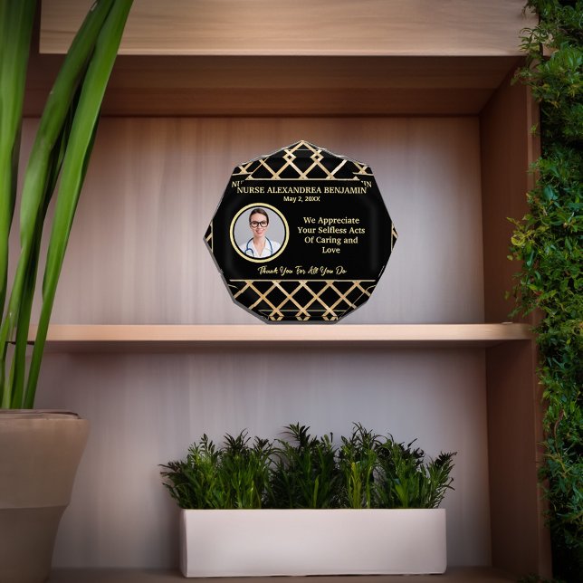 Bloque Para Fotos Enfermero Gracias Apreciación Oro Personalizar (Nurse Thank You Appreciation Gold Personalize Photo Block makes a nice modern elegant gift. )