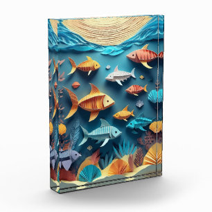 Bloque Para Fotos Escena de vida marina de origami en arte de papel