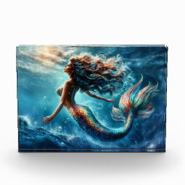 Bloque Para Fotos Estética de sirena acuática en azul profundo