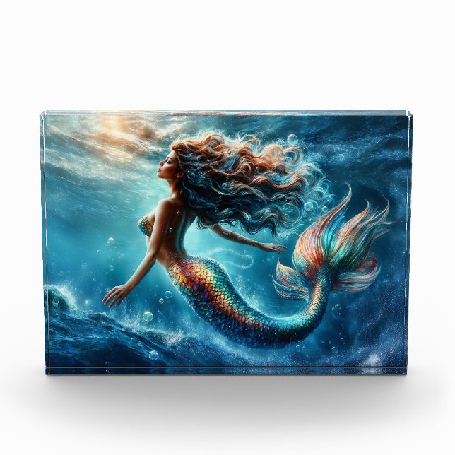 Bloque Para Fotos Estética de sirena acuática en azul profundo (Anverso)