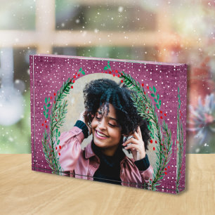 Bloque Para Fotos Evergreen Wreath sobre Navidades morados