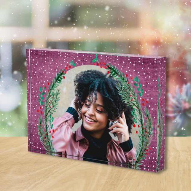 Bloque Para Fotos Evergreen Wreath sobre Navidades morados (Subido por el creador)