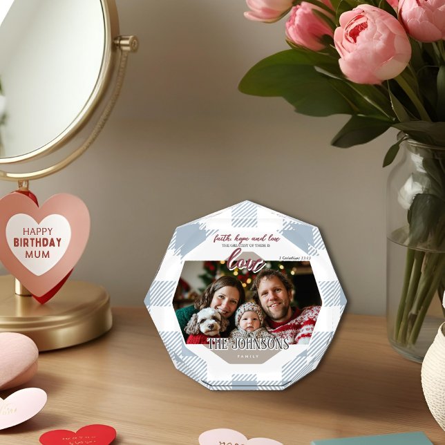 Bloque Para Fotos Faith Hope Love Modern Blue Family (Subido por el creador)