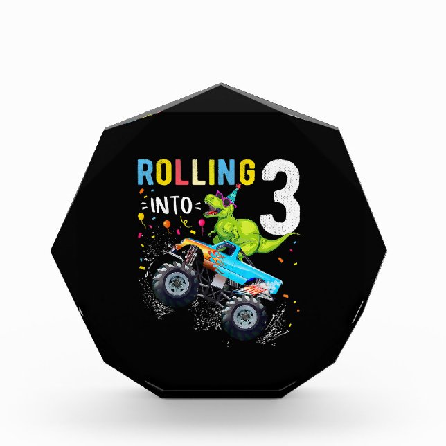 Bloque Para Fotos Familia de Camiones Monstruos Dinosaurios de 3 año (Anverso)