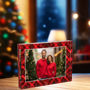 Bloque Para Fotos Familia de Navidades Tartán de color rojo clásico