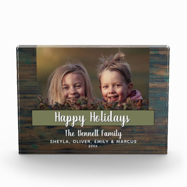 Bloque Para Fotos Familia de Personalizados Rustic Happy Holiday Scr (Anverso)