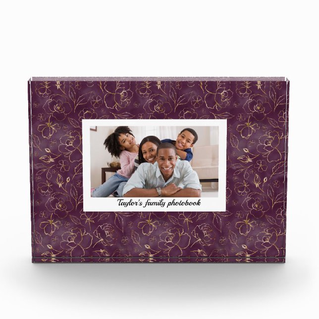 Bloque Para Fotos Familia personalizada Deep Purple and GOld Florals (Anverso)
