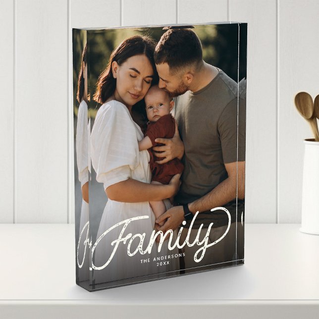 Bloque Para Fotos Familia personalizado Mantener el guión moderno (Frame your joy! Our custom family photo block, modern script and cuteness combined)