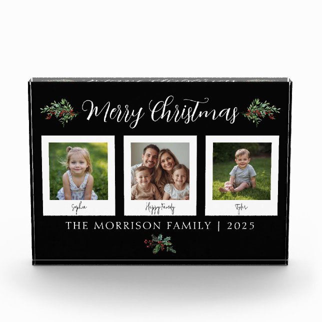 Bloque Para Fotos Family Christmas Greenery Black (Anverso)