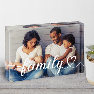 Bloque Para Fotos Family Love White Script Custom Horizontal