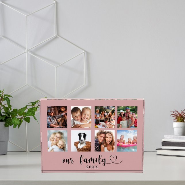 Bloque Para Fotos Family photo collage love heart script dusty rose (Subido por el creador)