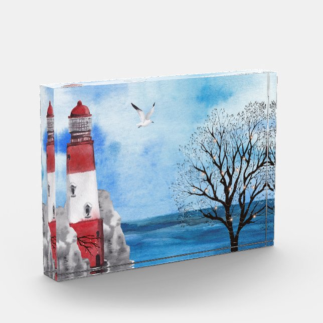 Bloque Para Fotos Faro rojo y blanco de la escena acuática náutica (Izquierda)