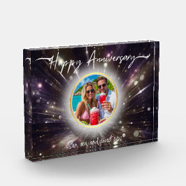 Bloque Para Fotos Feliz aniversario Acrílico personalizado| Luz púrp