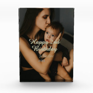 Bloque Para Fotos Feliz cumpleaños 2 niños bebé madre amarillo gris 