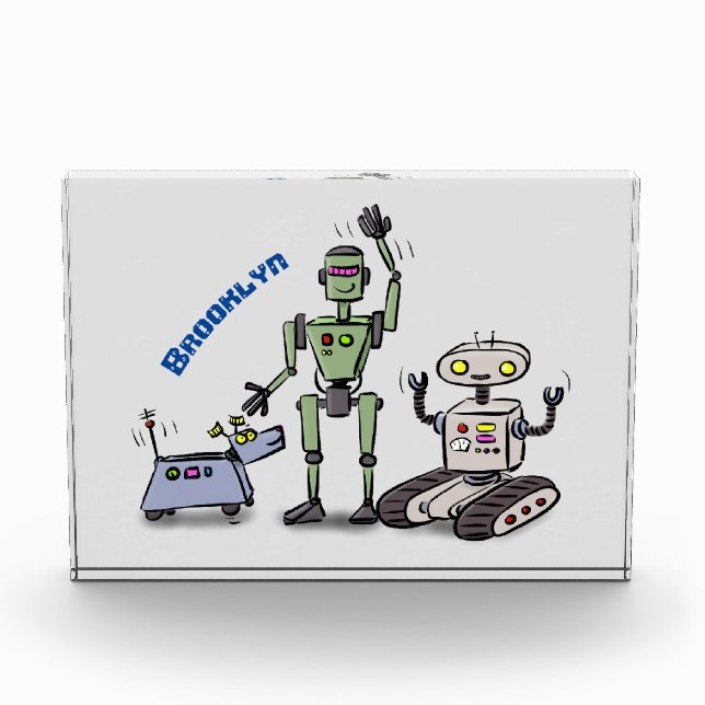 Bloque Para Fotos Feliz personalizado de trío de robots lindos (Anverso)