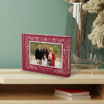 Bloque Para Fotos Festive Foliage | Framed Holiday<br><div class="desc">Create a sweet family memento and display a treasured holiday photo with our festive freestanding photo block. Your favorite horizontal/landscape oriented photo is framed by a border of delicate leaves and branches in Christmas-perfect cranberry red and winter white. Personalize with two lines of custom text in block and script lettering....</div>