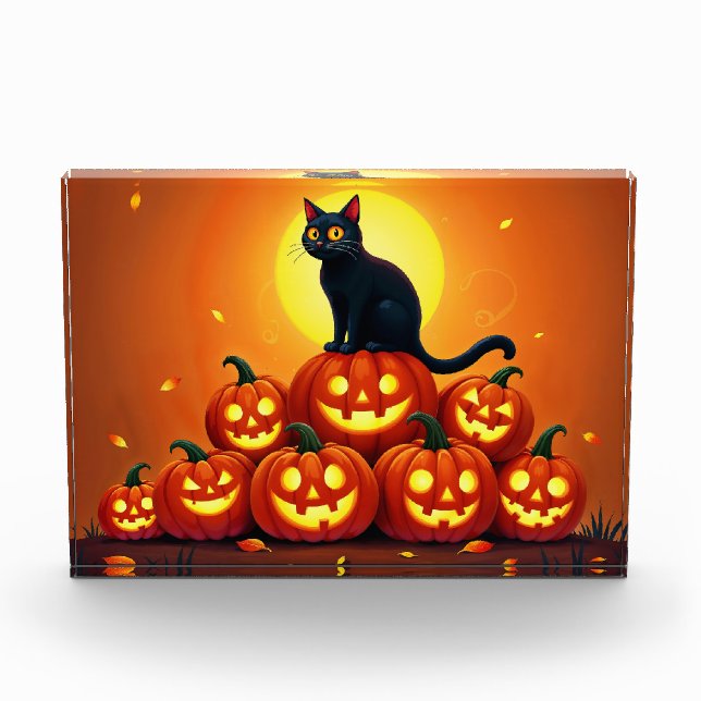 Bloque Para Fotos Festividades de Halloween con gatos y luna llena (Anverso)