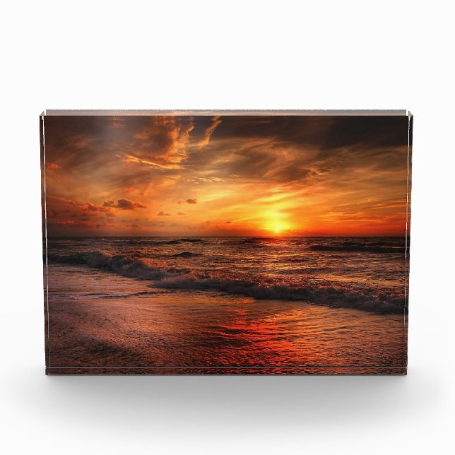 Bloque Para Fotos Fiery Sunset Ocean Waves (Anverso)