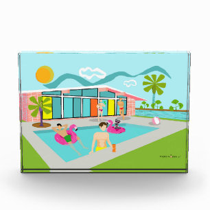 Bloque Para Fotos Fiesta de piscina de flamenco rosa gay retro