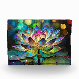 Bloque Para Fotos Flor de Loto Vibrante de Vidrio Teñido