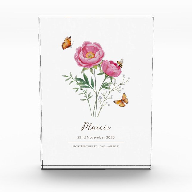 Bloque Para Fotos Flor del Mes de Cumpleaños Peonía (Anverso)