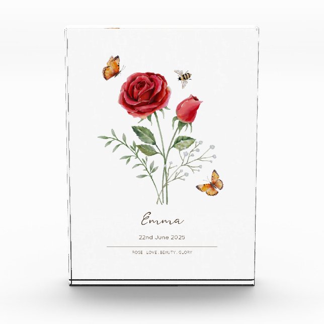 Bloque Para Fotos Flor del Mes de Cumpleaños Rosa (Anverso)