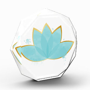 Bloque Para Fotos Floral Lotus acuarela Seafoam Blue & Faux Gold