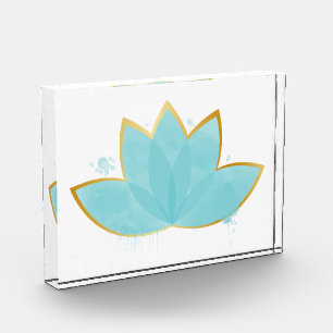 Bloque Para Fotos Floral Lotus acuarela Seafoam Blue & Faux Gold