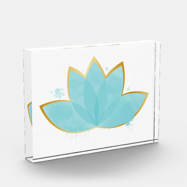 Bloque Para Fotos Floral Lotus acuarela Seafoam Blue & Faux Gold (Izquierda)