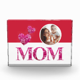 Bloque Para Fotos Floral rosa "MOM" letras Corazón Blanco Rojo