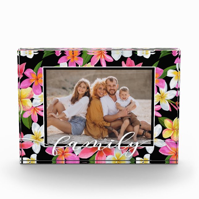 Bloque Para Fotos Floral tropical de escritura FAMILIAR (Anverso)
