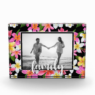 Bloque Para Fotos Floral tropical de escritura FAMILIAR