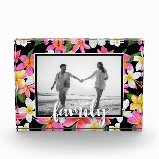 Bloque Para Fotos Floral tropical de escritura FAMILIAR (Anverso)