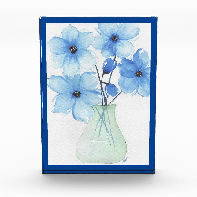 Bloque Para Fotos Flores azules en un jarrón Tarjetas de notas (Anverso)