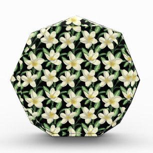 Bloque Para Fotos Flores blancas sin costuras trópicas hoja verde