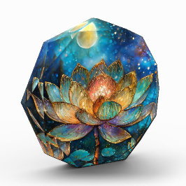 Bloque Para Fotos Flores de Lotus de vidrio manchado en la luna