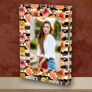 Bloque Para Fotos Flores en franjas blancas negras Personalizado de