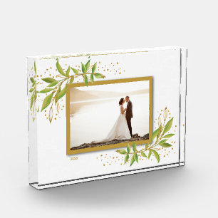 Bloque Para Fotos Follaje de acuarela dorado y verde