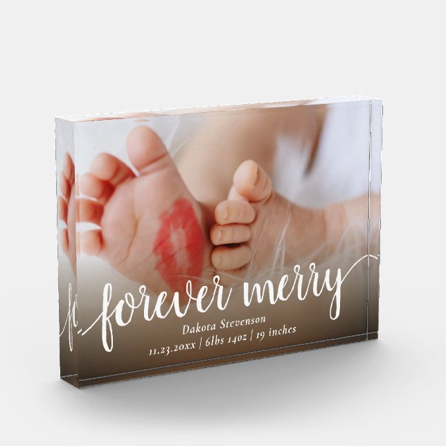 Bloque Para Fotos Forever Merry | Casual Script Birth Stat Keepsake (Izquierda)