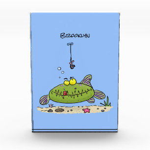 Bloque Para Fotos Funny fat hungry green fish fishing cartoon
