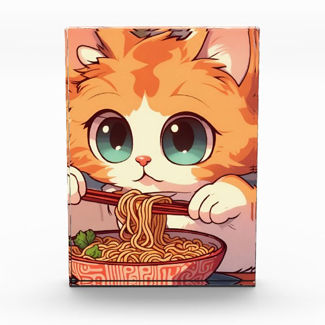 Bloque Para Fotos Gato Adorable comiendo Ramen (Anverso)