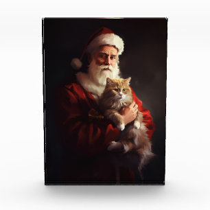 Bloque Para Fotos Gato Angora Turco Santa Claus Festivo Navidad 