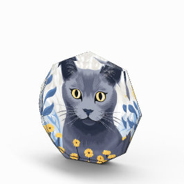 Bloque Para Fotos Gato Azul Ruso Flores Amarillas